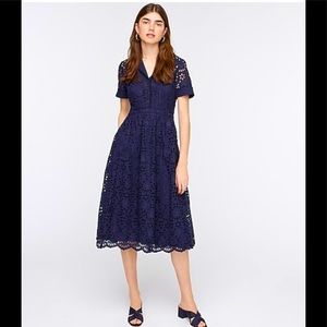 NWT J Crew Navy Embroidered Midi Dress, Size 12
